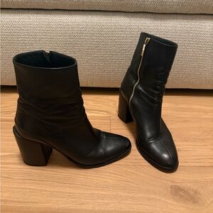 Dear Frances Black Leather Spirit Ankle Booties Block Heel 40